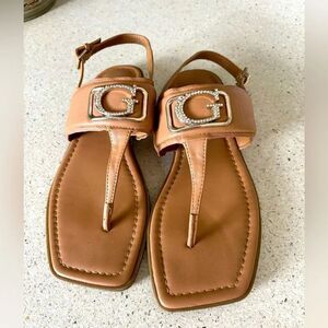 Elegant Tan Sandals with Gold Accent by Guess